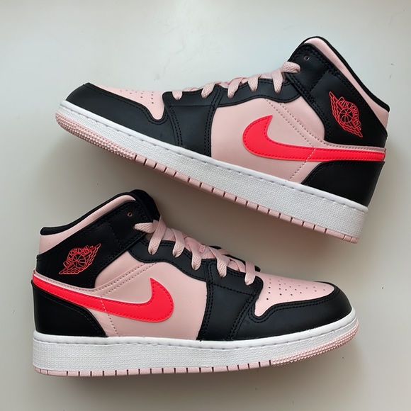 Black & Pink Air Jordan 1 MID (GS) - Picture 1 of 5